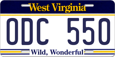 WV license plate ODC550