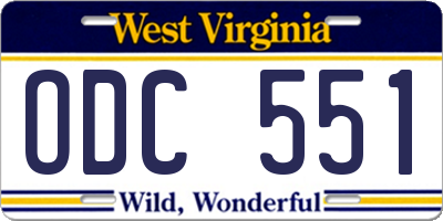 WV license plate ODC551
