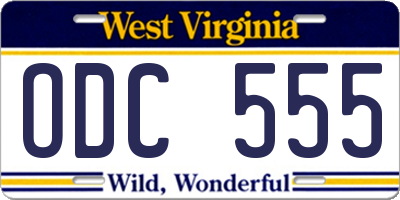 WV license plate ODC555