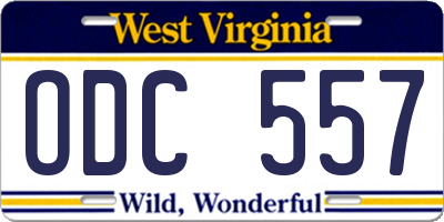 WV license plate ODC557