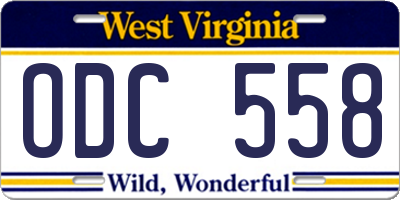 WV license plate ODC558