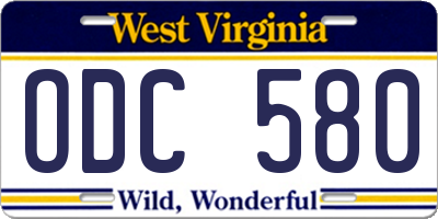 WV license plate ODC580