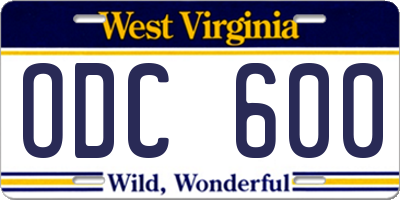 WV license plate ODC600