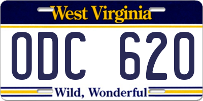 WV license plate ODC620