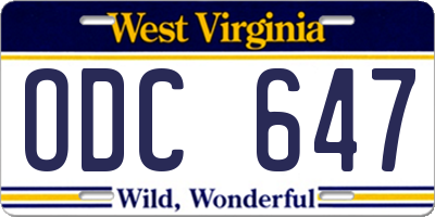WV license plate ODC647