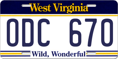 WV license plate ODC670