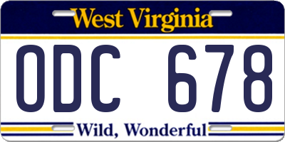 WV license plate ODC678