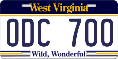 WV license plate ODC700