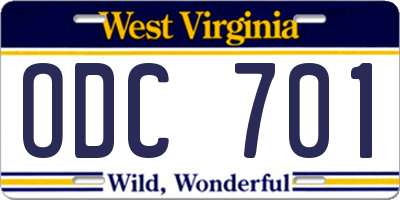 WV license plate ODC701
