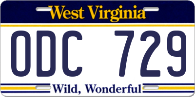 WV license plate ODC729