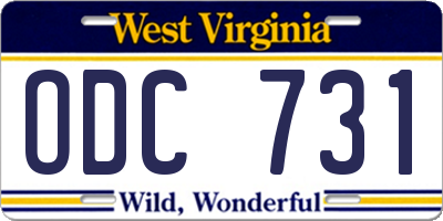 WV license plate ODC731