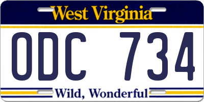 WV license plate ODC734