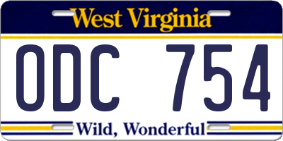 WV license plate ODC754