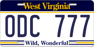 WV license plate ODC777