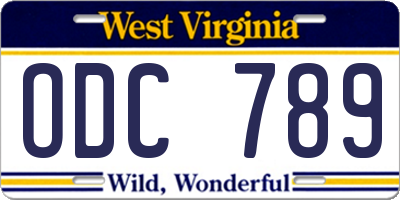 WV license plate ODC789