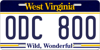 WV license plate ODC800