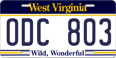 WV license plate ODC803