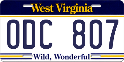 WV license plate ODC807
