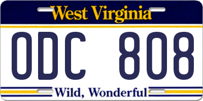WV license plate ODC808