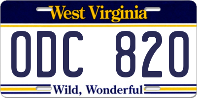 WV license plate ODC820