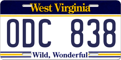 WV license plate ODC838
