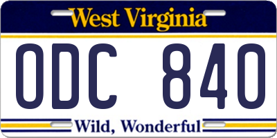 WV license plate ODC840