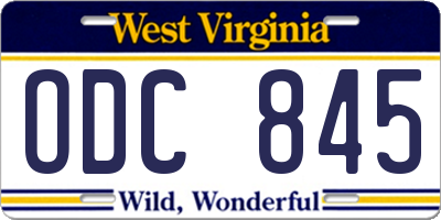 WV license plate ODC845