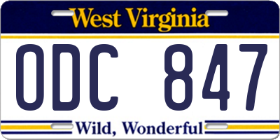 WV license plate ODC847