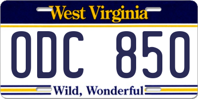 WV license plate ODC850