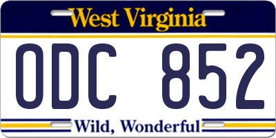 WV license plate ODC852