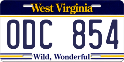 WV license plate ODC854