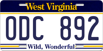 WV license plate ODC892