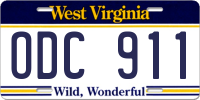 WV license plate ODC911