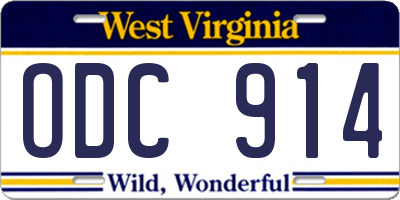 WV license plate ODC914