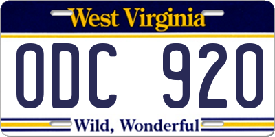 WV license plate ODC920