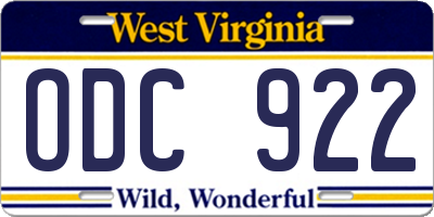 WV license plate ODC922