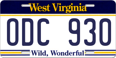 WV license plate ODC930
