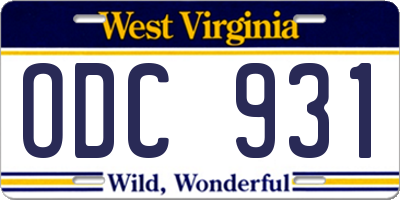 WV license plate ODC931