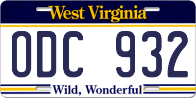 WV license plate ODC932