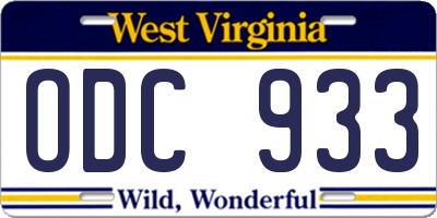WV license plate ODC933