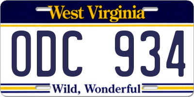 WV license plate ODC934