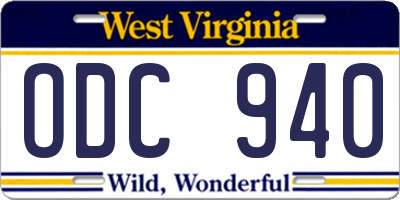WV license plate ODC940