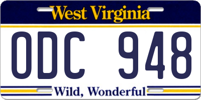 WV license plate ODC948
