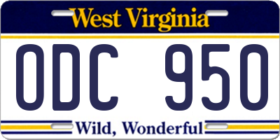 WV license plate ODC950