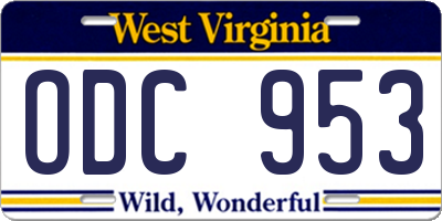 WV license plate ODC953