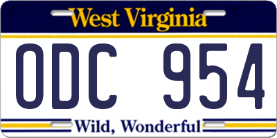 WV license plate ODC954