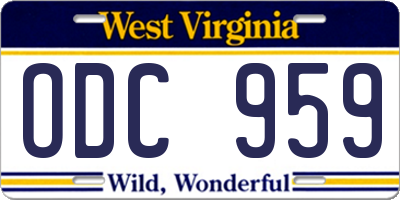 WV license plate ODC959