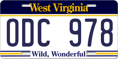 WV license plate ODC978