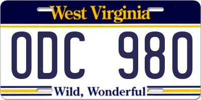WV license plate ODC980