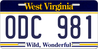 WV license plate ODC981